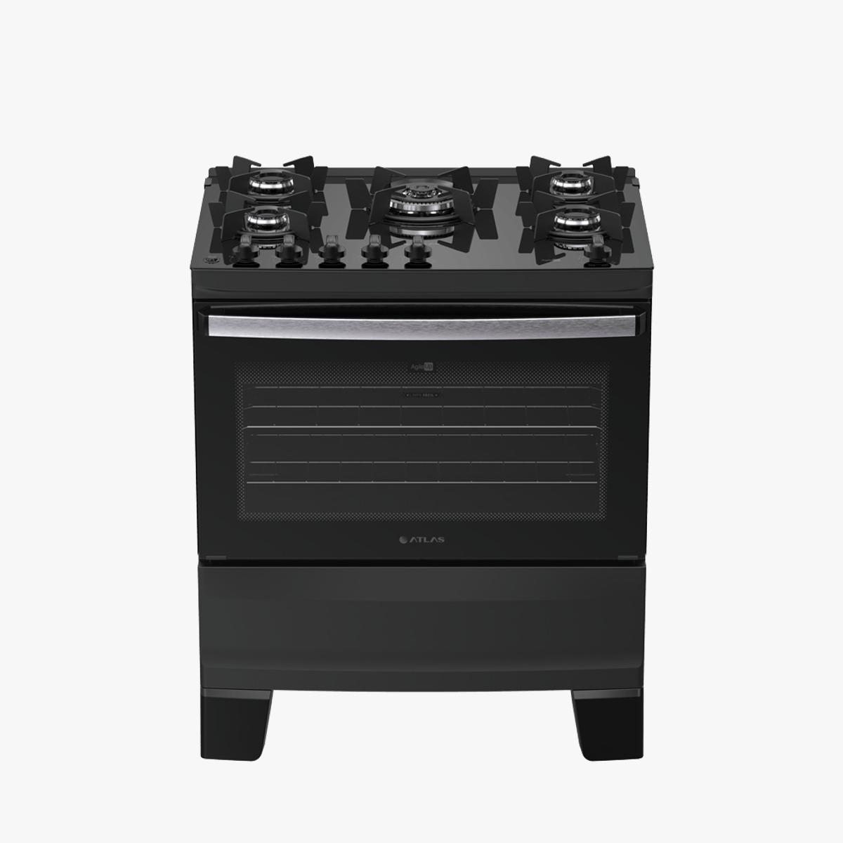 FOGÃO 5 BOCAS COM MESA DE VIDRO ATLAS AGILE GLASS PRETO BIVOLT