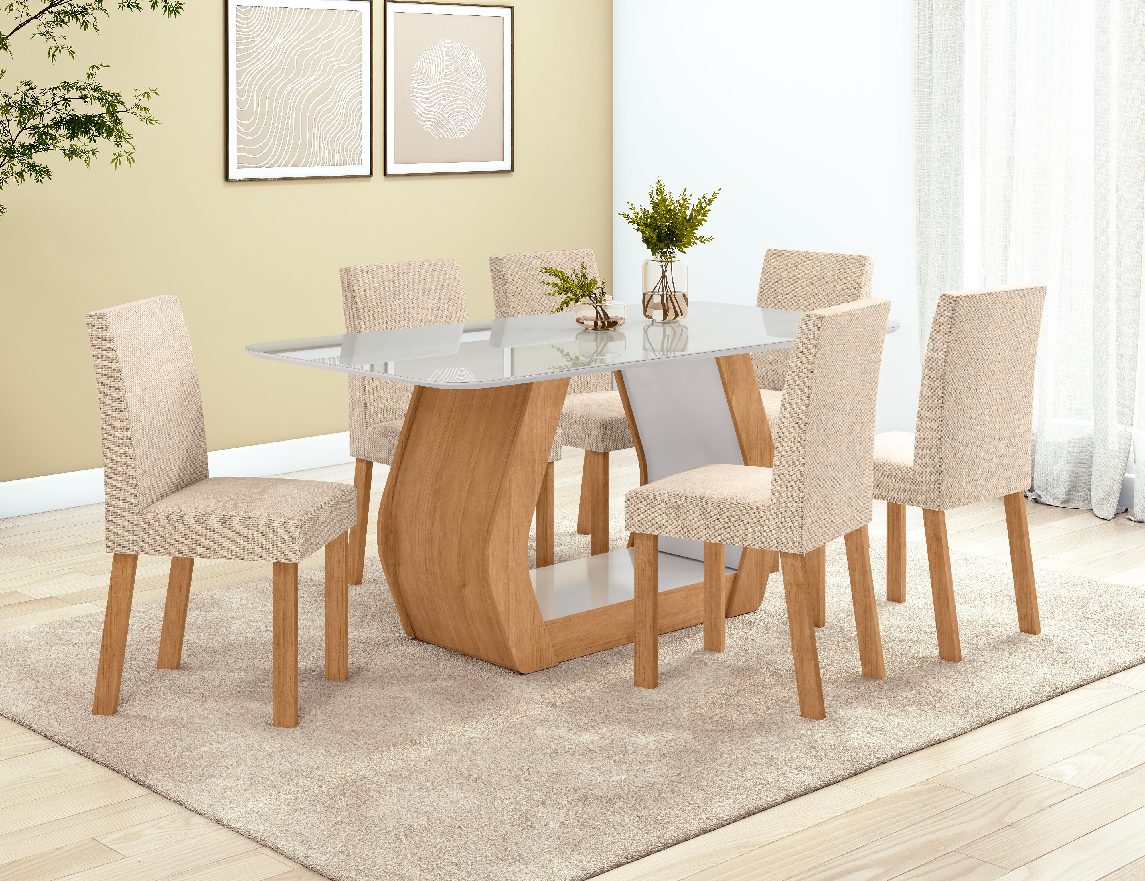 SALA DE JANTAR LOPAS LAINI 160CM COM 6 CADEIRAS